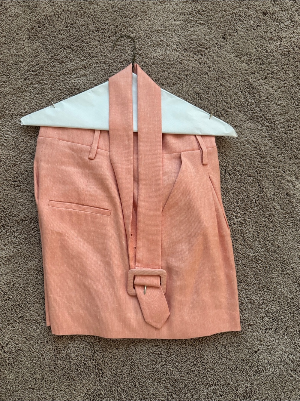 Veronica Beard Coral Pink Tailored women’s paper bag shorts with Matching Belt